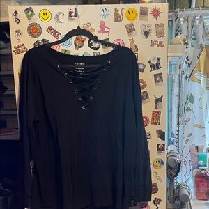 torrid Black Lace-Up V-Neck Long Sleeve Top